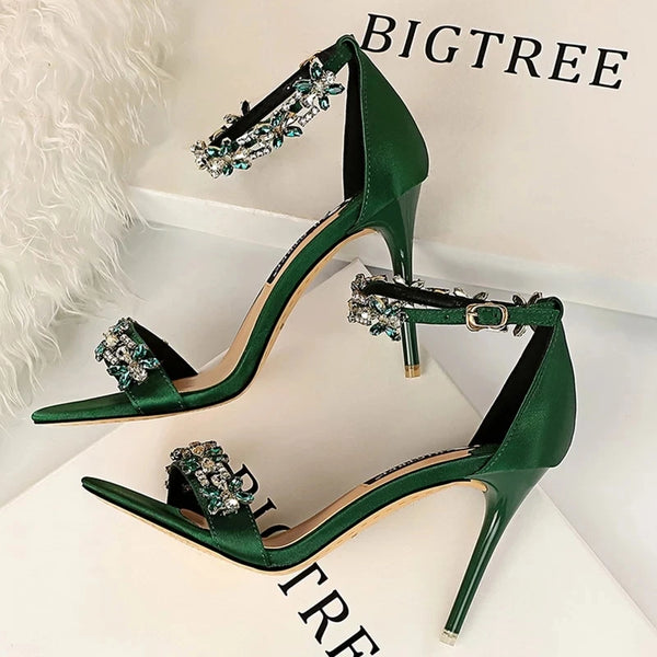 Elegant Open Toe Rhinestones High Heels Sandals for Women - Summer Chic Footwear